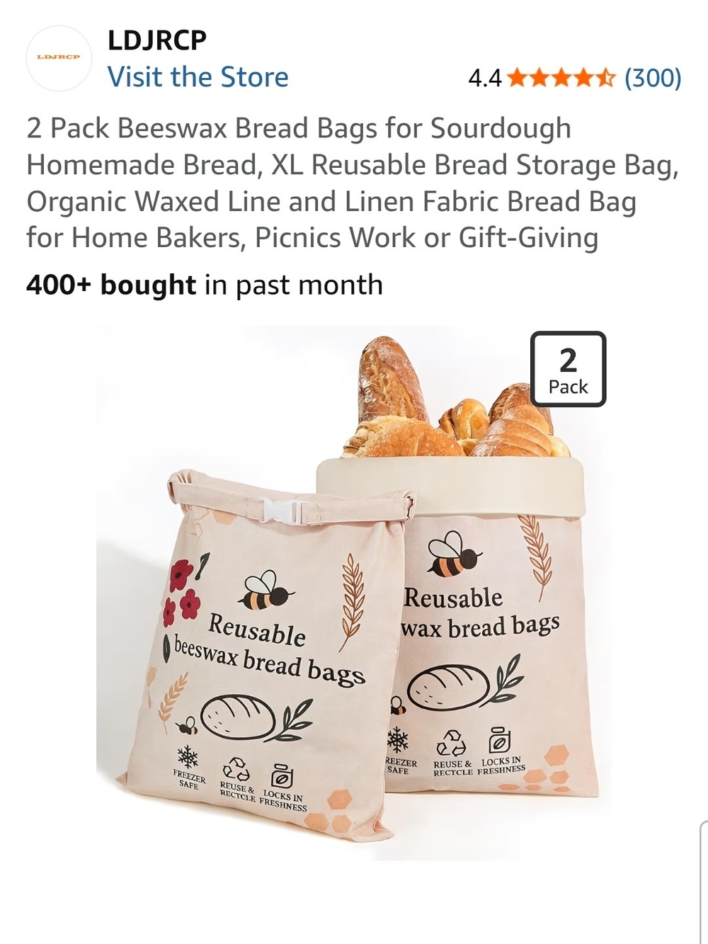 Reusable Beeswax Bread Bags
